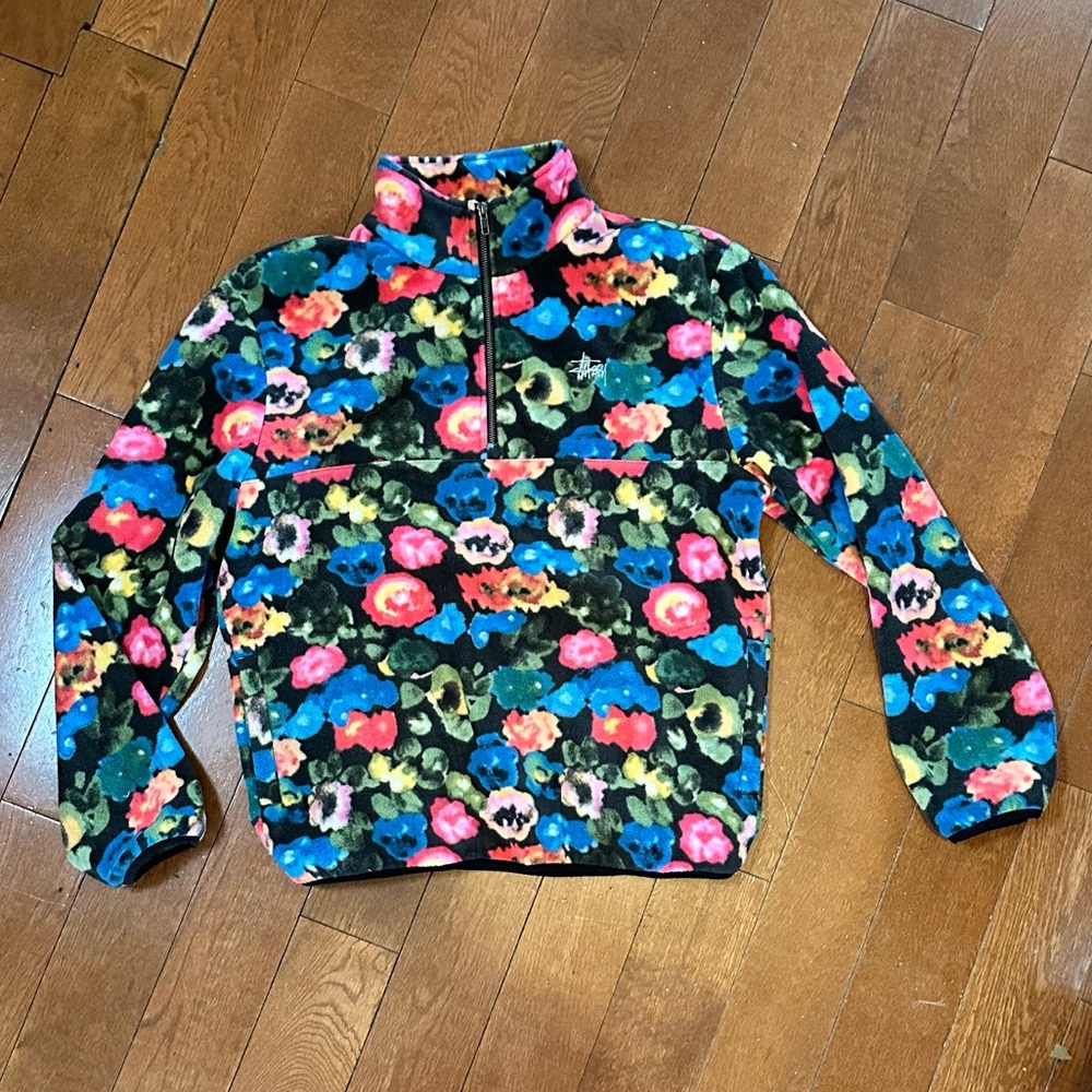 Stussy Floral Half Zip Fleece Large